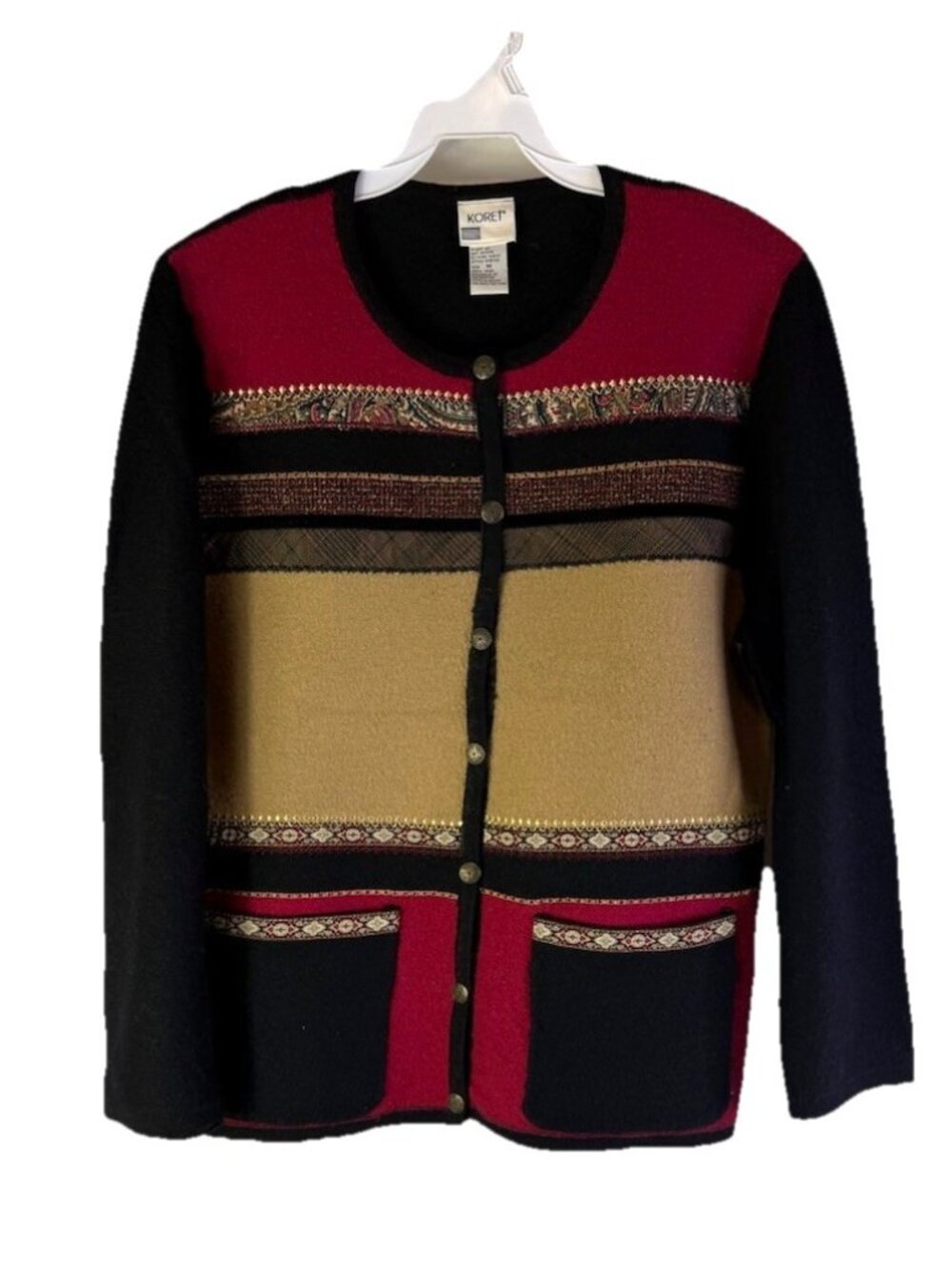 VTG 90s Streetwear Earthy Cardigan Sweater Worsted Wool Color Block